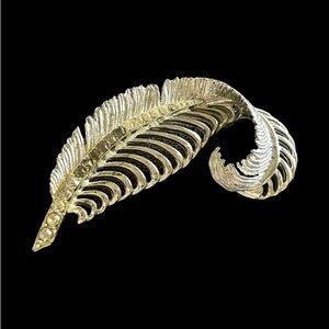 Vintage Rhinestone Feather Brooch